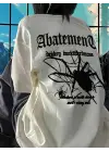 SBRD- Kadın Tişört Örümcek Baskılı Bisiklet Yaka T-shirt - Beyaz