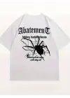SBRD- Kadın Tişört Örümcek Baskılı Bisiklet Yaka T-shirt - Beyaz