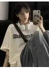 SBRD- Kadın Tişört Örümcek Baskılı Bisiklet Yaka T-shirt - Beyaz