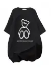SBRD- Kadın Tişört Penye Compack Baskılı Oversize Bisiklet Yaka T-shirt - Siyah