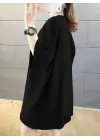 SBRD- Kadın Tişört Penye Compack Baskılı Oversize Bisiklet Yaka T-shirt - Siyah