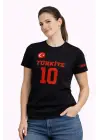 SBRD- Kadın Türkiye Ay Yıldız Baskılı 10 Numara Forma Tişört Taraftar T-shirt - Siyah