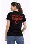 SBRD- Kadın Türkiye Ay Yıldız Baskılı Taraftar Forma T-shirt - Siyah