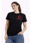 SBRD- Kadın Türkiye Ay Yıldız Baskılı Taraftar Forma T-shirt - Siyah