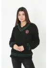 SBRD- Kadın V Yaka Örgülü Kazak - Siyah