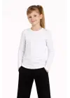 SBRD- Kız Çocuk Basic Uzun Kollu Tişört Okul Günlük Rahat T-shirt - Beyaz