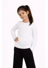 SBRD- Kız Çocuk Basic Uzun Kollu Tişört Okul Günlük Rahat T-shirt - Beyaz