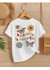 SBRD- Kız Çocuk Bisiklet Yaka Baskılı T-shirt - Beyaz