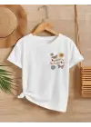 SBRD- Kız Çocuk Bisiklet Yaka Baskılı T-shirt - Beyaz