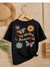 SBRD- Kız Çocuk Bisiklet Yaka Baskılı T-shirt - Siyah