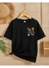 SBRD- Kız Çocuk Bisiklet Yaka Baskılı T-shirt - Siyah
