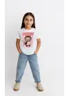 SBRD- Kız Labubu Çocuk Baskılı T-shirt - Beyaz