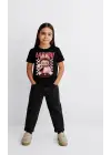 SBRD- Kız Labubu Çocuk Baskılı T-shirt - Siyah