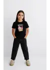 SBRD- Kız Labubu Çocuk Baskılı T-shirt - Siyah