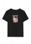 SBRD- Kız Labubu Çocuk Baskılı T-shirt - Siyah