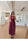 SBRD- Kolsuz Uzun Kabardin Elbise - Bordo