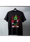 SBRD- Marvin The Martian Graffiti Baskılı Unisex Siyah Tişört - 24/1 Penye Pamuklu
