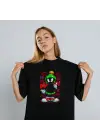 SBRD- Marvin The Martian Graffiti Baskılı Unisex Siyah Tişört - 24/1 Penye Pamuklu