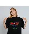 SBRD- Mickey Mouse Graffiti Baskılı Unisex Siyah Oversize Tişört - 24/1 Penye