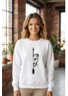 SBRD- Sevgililer Günü Özel Bisiklet Yaka Aslan Baskılı Oversize Sweatshirt - Beyaz