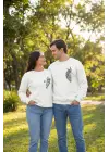 SBRD- Sevgililer Günü Özel Bisiklet Yaka Baskılı Oversize Sweatshirt - Beyaz