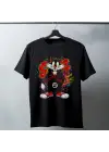 SBRD- Sylvester Graffiti Baskılı Unisex Siyah Oversize Tişört - 24/1 Penye