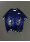 SBRD- Unisex Bisiklet Yaka Baskılı Oversize T-shirt - Lacivert