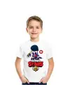 SBRD- Unisex Bisiklet Yaka Kısa Kol Baskılı Çocuk T-shirt - Beyaz