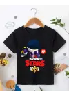 SBRD- Unisex Bisiklet Yaka Kısa Kol Baskılı Çocuk T-shirt - Siyah