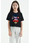 SBRD- Unisex Bisiklet Yaka Kısa Kol Baskılı Çocuk T-shirt - Siyah