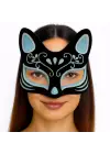 Siyah Renk Süet Kaplama Üzeri Gümüş Mavi Simli Kedi Maskesi 17x14 cm