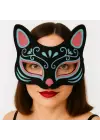 Siyah Renk Süet Kaplama Üzeri Mavi Kırmızı Simli Kedi Maskesi 17x14 cm