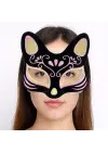 Siyah Renk Süet Kaplama Üzeri Sarı Pembe Simli Kedi Maskesi 17x14 cm