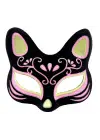 Siyah Renk Süet Kaplama Üzeri Sarı Pembe Simli Kedi Maskesi 17x14 cm