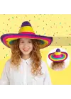Sombrero Meksika Şapkası Renkli Örme Hasır Çocuk Boy