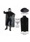 Vendetta Kostüm Seti – Şapka Maske Pelerin (120 cm)