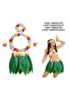 Yetişkin Hawaii Kostüm Seti - Yaprak Etek &amp; Hawaii Set - 5 Parça