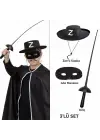 Zorro Kostüm Seti 3’lü Çocuk – Şapka, Maske ve Kılıç