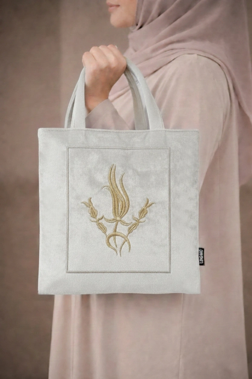 Nakışlı Kadife Kuran Çantası Kuran Çantası Çeyizlik Seccade Çantası Gold Krem