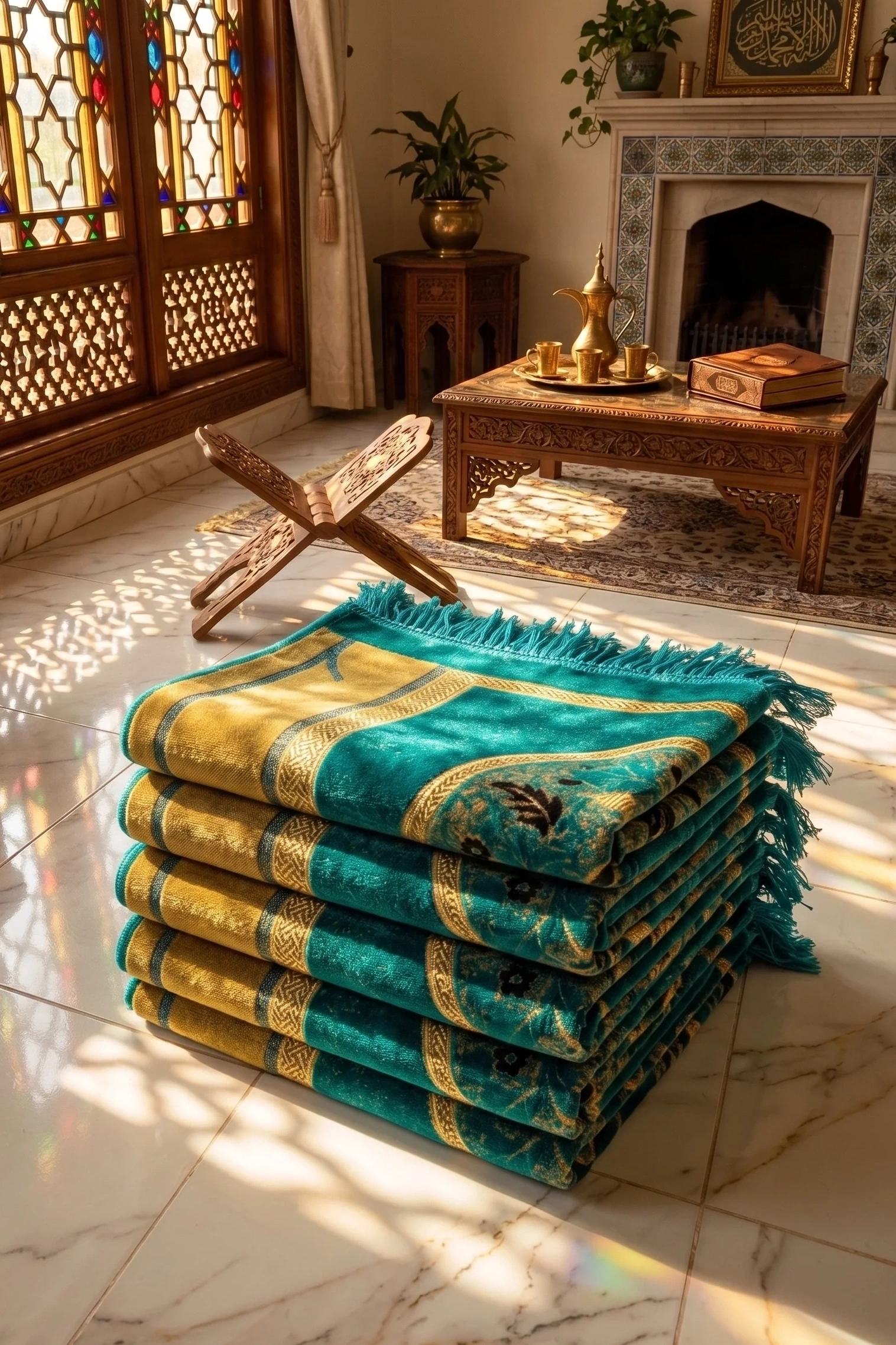 5 Adet Kadife Seccade Yeşil Sarı Hac Ve Umre Hediyesi 500gr