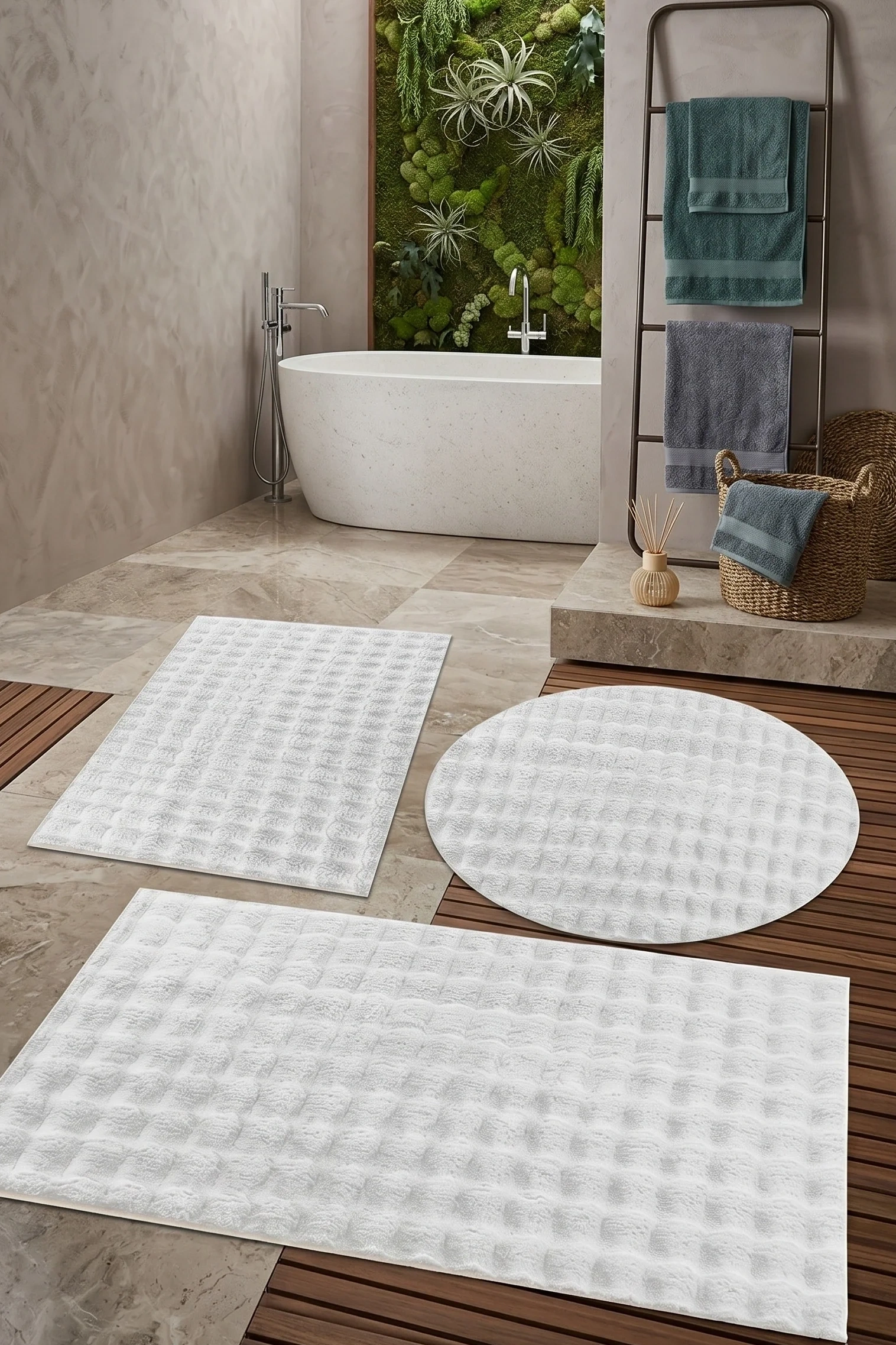 Banyo Paspası Beyaz Kaymaz Taban Peluş Bubble 50X50 cm