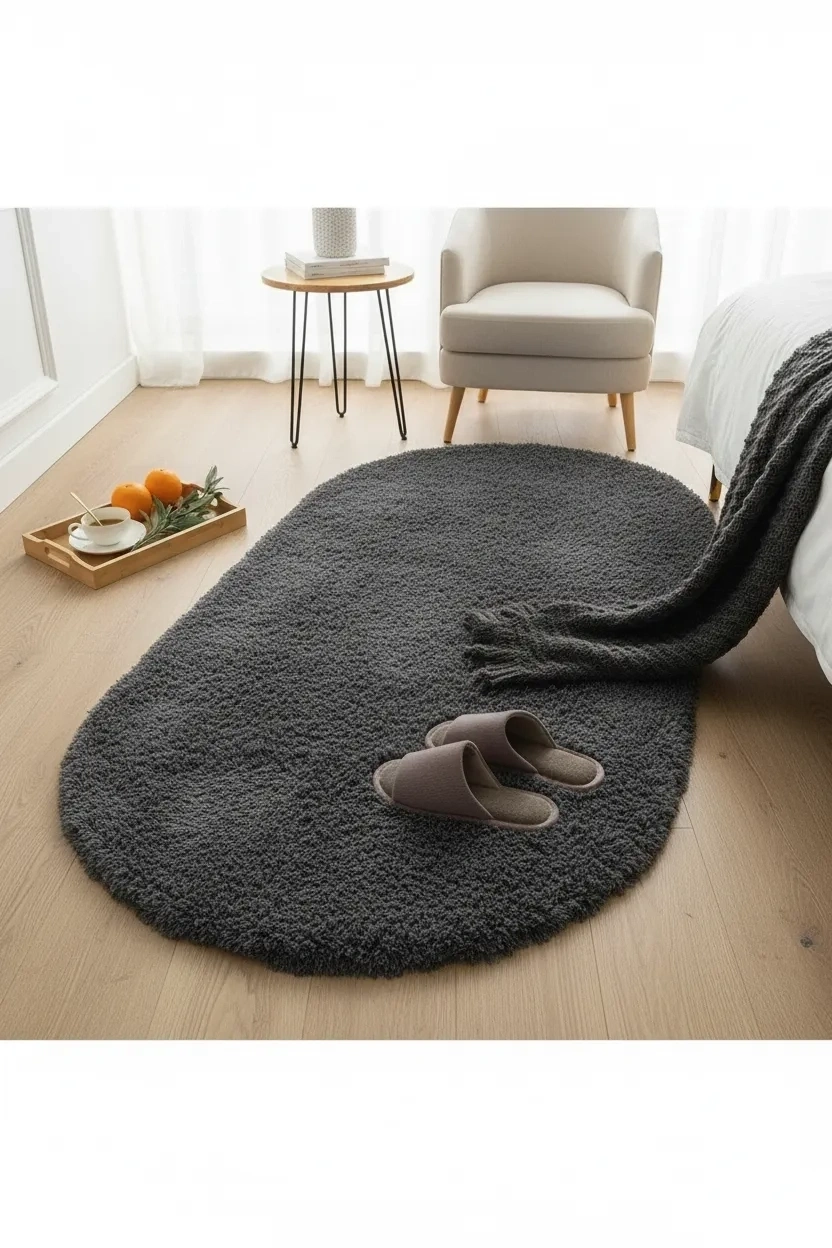 Yolluk Koyu Gri Gri Kaymaz Taban Peluş Oval