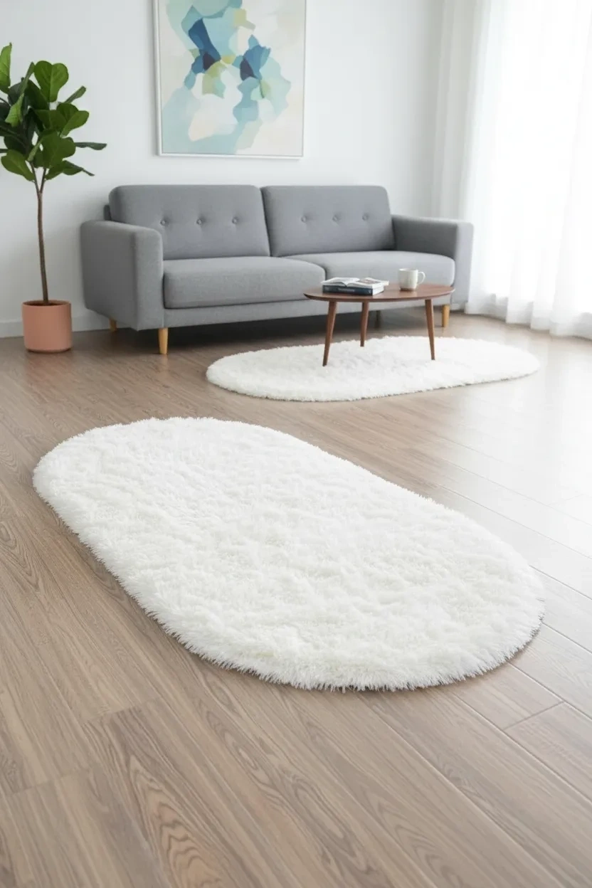 Yolluk Beyaz Kaymaz Taban Peluş Oval