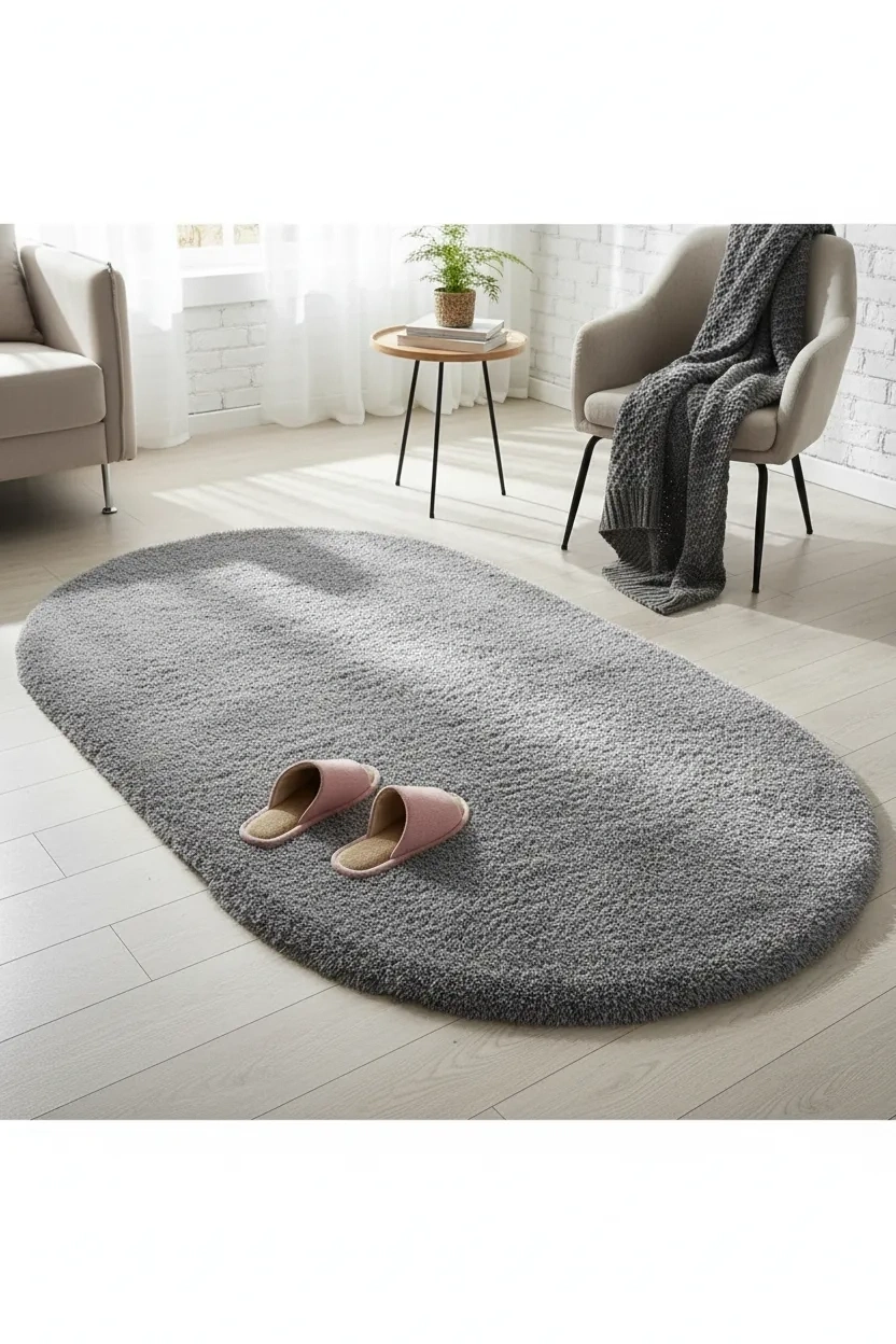 Yolluk Açık Gri Gri Kaymaz Taban Peluş Oval