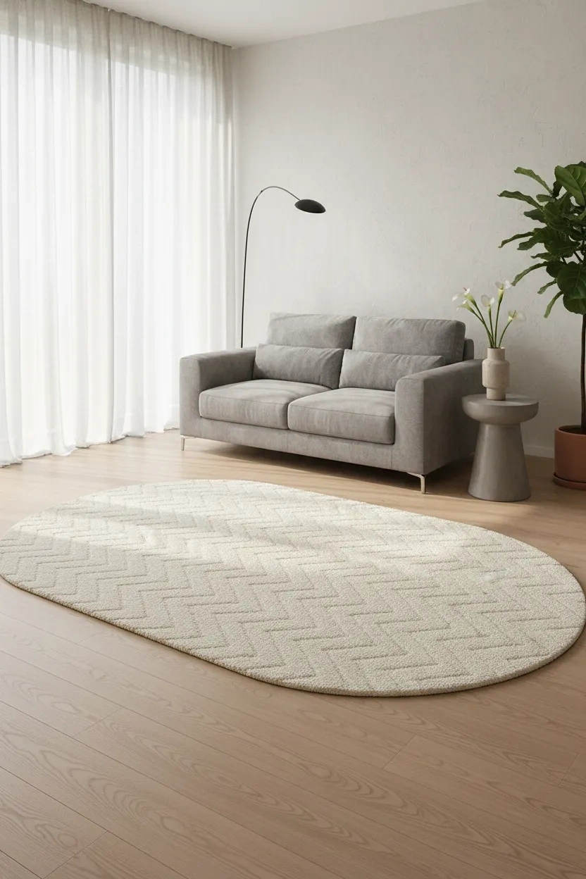 Salon Halısı Krem Yumuşak Oval Dokuma