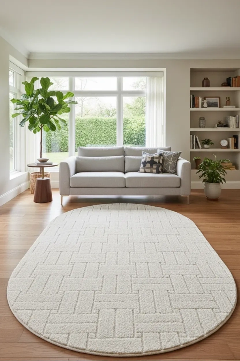 Salon Halısı Krem Kaymaz Taban Yumuşak Oval