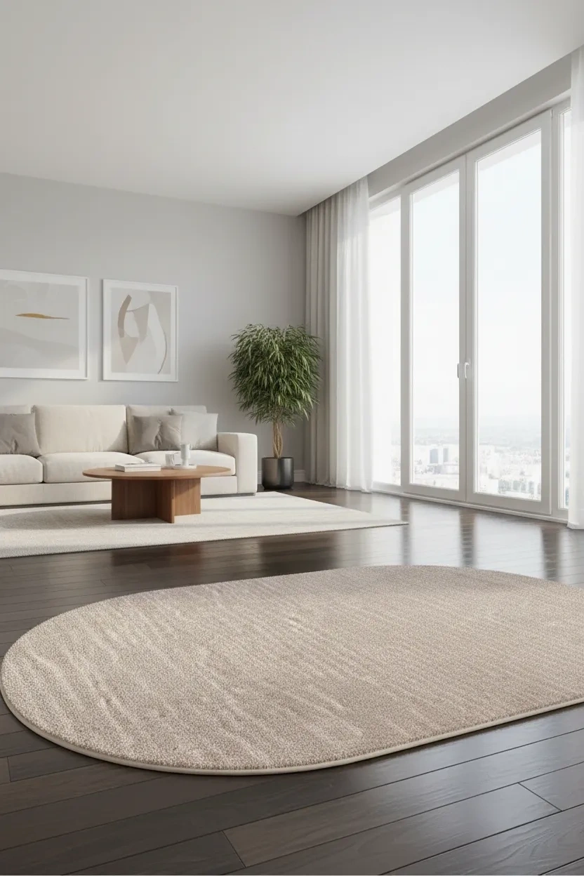 Salon Halısı Bej Yumuşak Oval Dokuma
