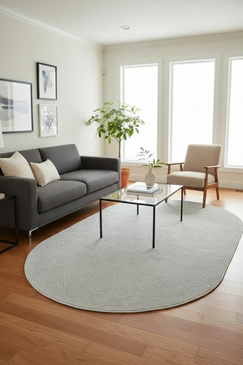 Yolluk Açık Gri Gri Yaprak Desen Kaymaz Taban Oval
