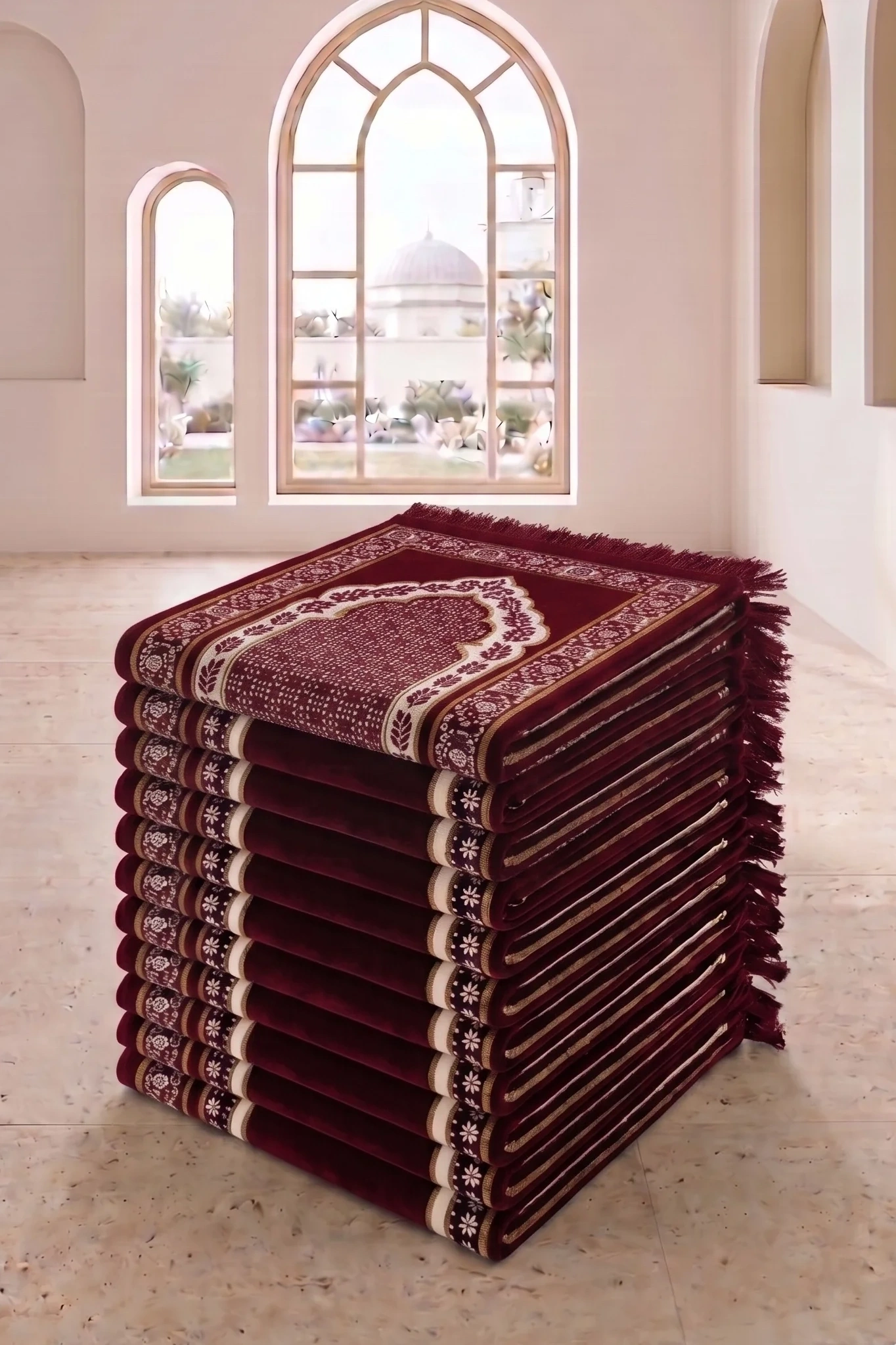 10 Adet Kadife Seccade Bordo Yapraklı Hac Ve Umre Hediyesi 500 gr