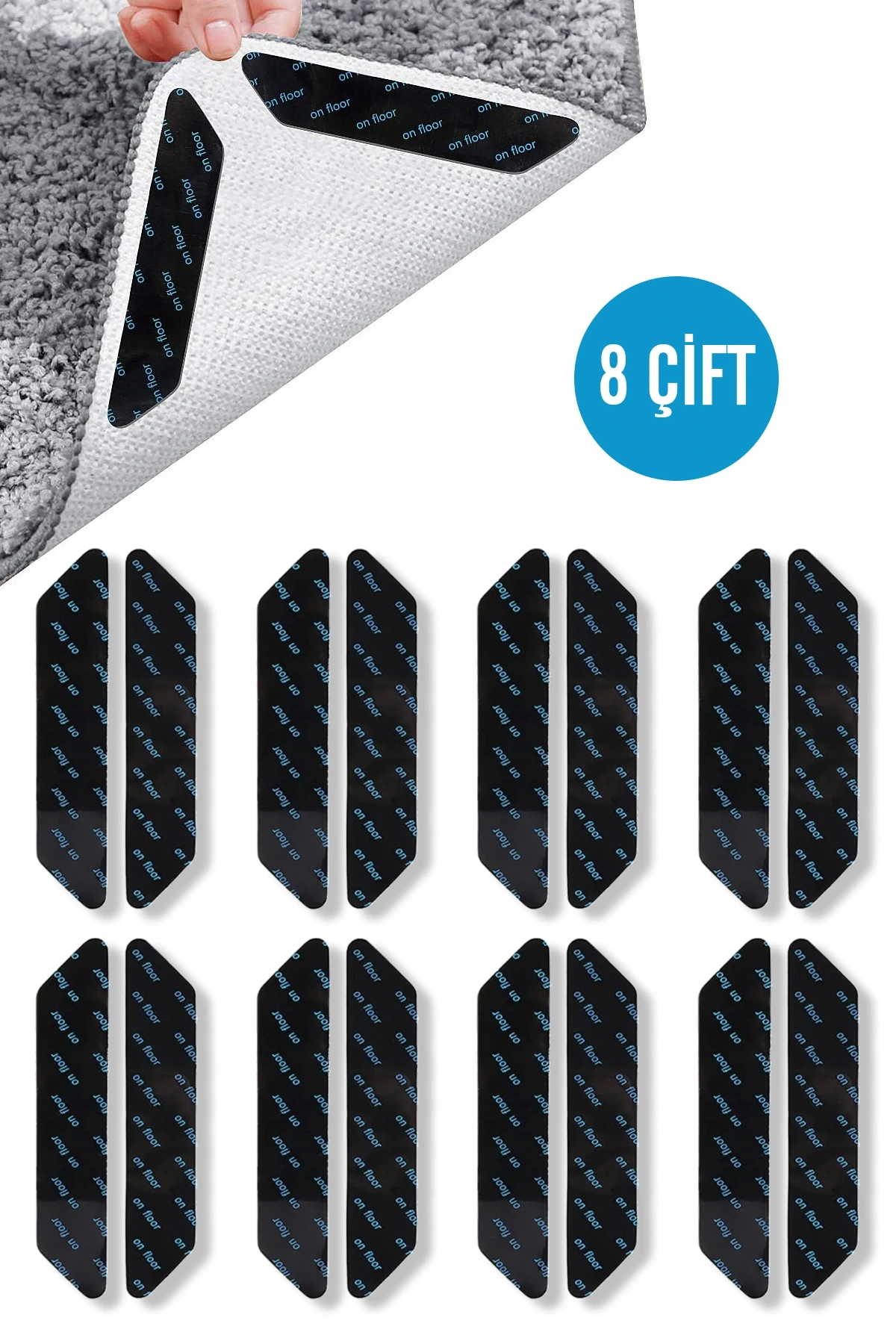 8 Çift (2 Paket) Halı Kaydırmaz Bant Halı Yapışkanı